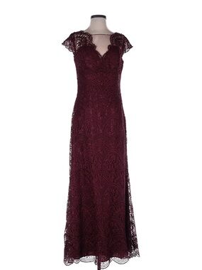 Elegant Burgundy Lace Floor Length Dress